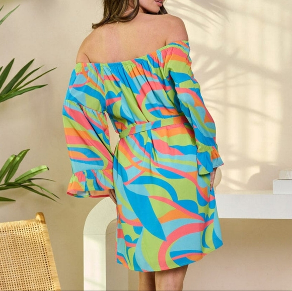 Kaleidoscope Dreams Off-Shoulder Dress -  Tropical - Picture 6 of 6